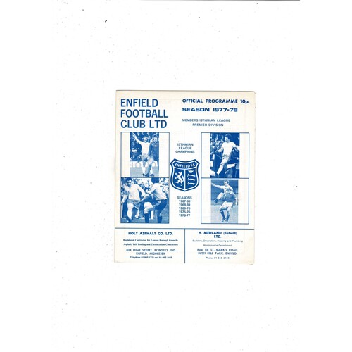 Enfield v Wimbledon FA Cup Football Programme 1977/78