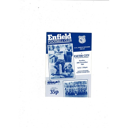 Enfield v Exeter City FA Cup Football Programme 1984/85