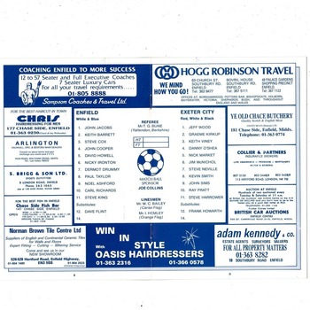 Enfield v Exeter City FA Cup Football Programme 1984/85