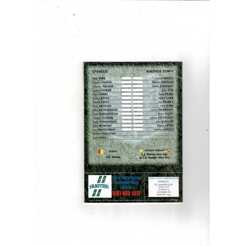 Enfield v Raunds Town FA Cup Football Programme 1998/99