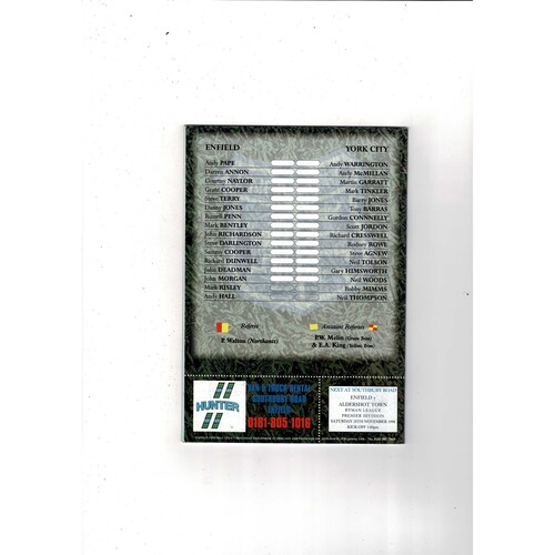 Enfield v York City FA Cup Football Programme 1998/99