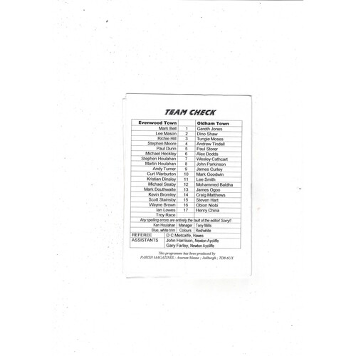 Evenwood Town v Oldham Town FA Cup Football Programme 2003/04