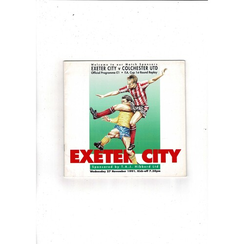 Exeter City v Colchester City FA Cup Replay Football Programme 1991/92