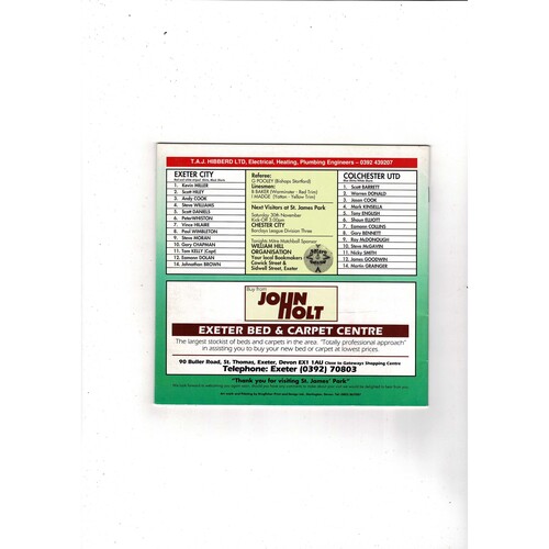 Exeter City v Colchester City FA Cup Replay Football Programme 1991/92