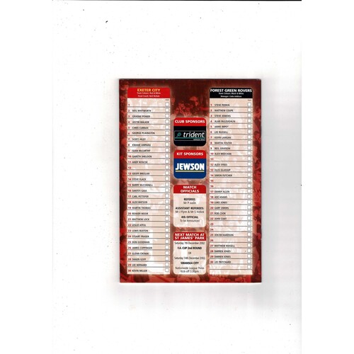 Exeter City v Forest Green Rovers FA Cup Football Programme 2002/03