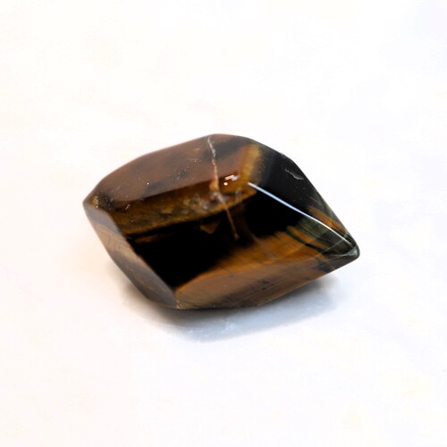 Tigers Eye Palm Stone Faceted sides.