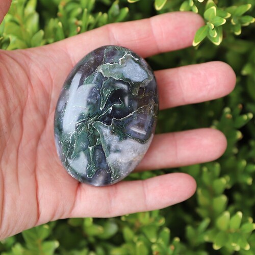 Green Moss Agate Palm Stone