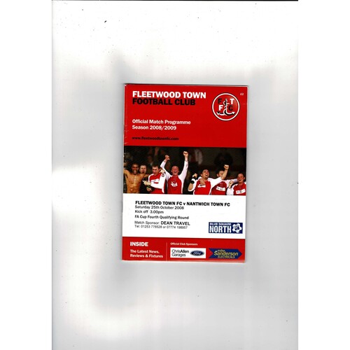 Fleetwood Town v Nantwich Town FA Cup Football Programme 2008/09