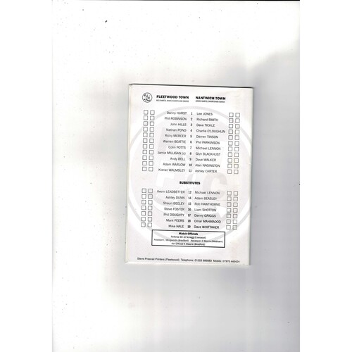 Fleetwood Town v Nantwich Town FA Cup Football Programme 2008/09