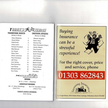Folkestone Invicta v Croydon FA Cup Football Programme 1999/00