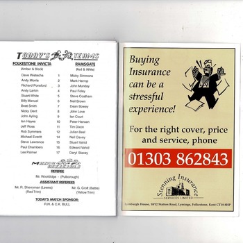 Folkstone Invicta v Ramsgate FA Cup Football Programme 1999/00