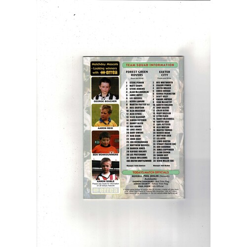 Forest Green Rovers v Exeter City FA Cup Football Programme 2002/03