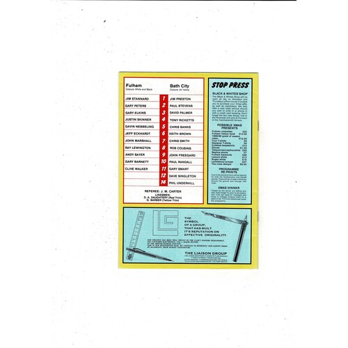 Fulham v Bath City FA Cup Football Programme 1989/90