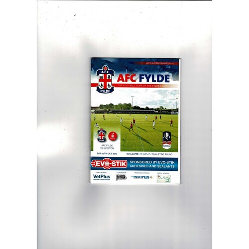 AFC Fylde v Ilkeston FA Cup Football Programme 2012/13