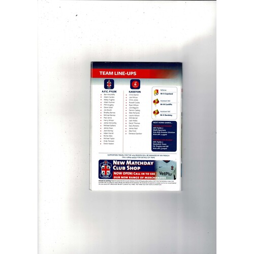 AFC Fylde v Ilkeston FA Cup Football Programme 2012/13