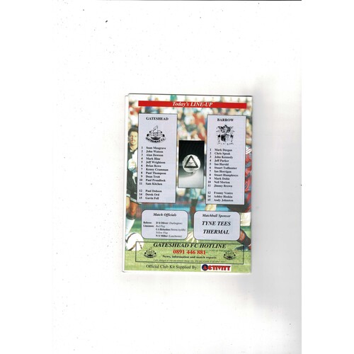 Gateshead v Barrow FA Cup Football Programme 1995/96