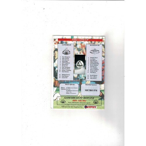 Gateshead v Dunston FB FA Cup Football Programme 1995/96