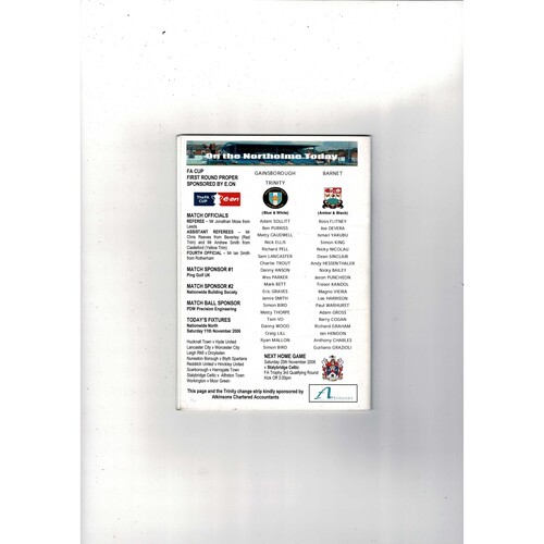 Gainsborough Trinity v Barnet FA Cup Football Programme + Press cuttings 2006/07