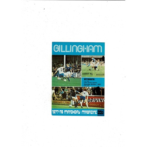 Gillingham v Weymouth FA Cup Football Programme 1977/78