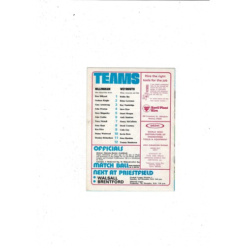 Gillingham v Weymouth FA Cup Football Programme 1977/78