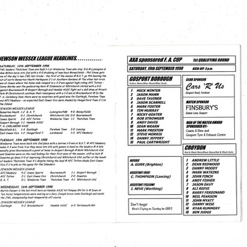 Gosport Borough v Croydon FA Cup Football Programme 1998/99