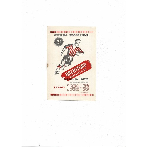 1952/53 Brentford v Rotherham United Football Programme