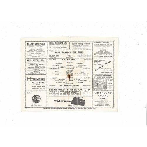 1952/53 Brentford v Rotherham United Football Programme