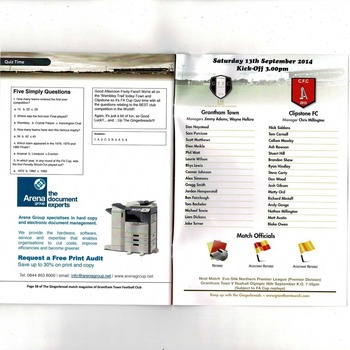Grantham v Clipstone FA Cup Football Programme 2014/15