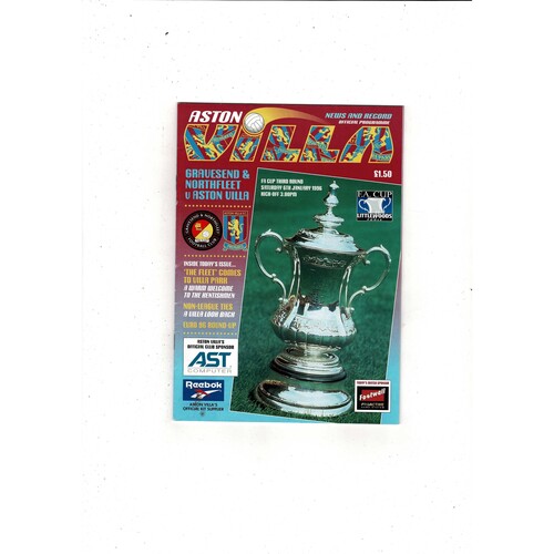 Gravesend & Northfleet v Aston Villa FA Cup Football Programme + Ticket 1995/96 @ Aston Villa