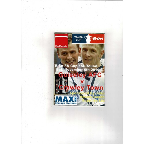 Guiseley v Crawley Town FA Cup Football Programme + Press cutting 2010/11