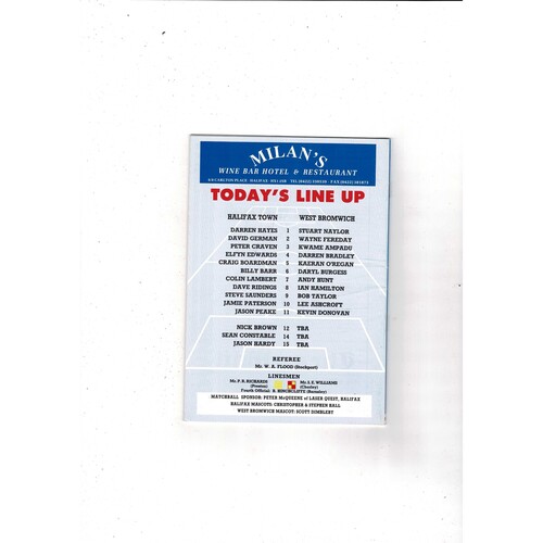 Halifax Town v West Bromwich Albion FA Cup Football Programme 1993/94