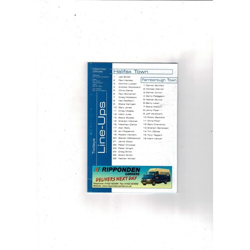 Halifax Town v Farnborough Town FA Cup Football Programme 2001/02