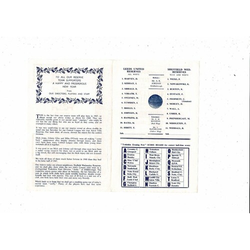 Leeds United v Sheffield Wednesday Central League Football Programme 1967/68