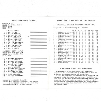 Hayes v Cardiff City FA Cup Replay Football Programme 1990/91 @ Brentford