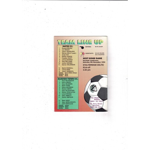 Hayes v Slough Town FA Cup Football Programme 1996/97