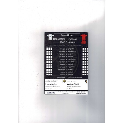 Hednesford Town v Pegasus Juniors FA Cup Football Programme 2009/10
