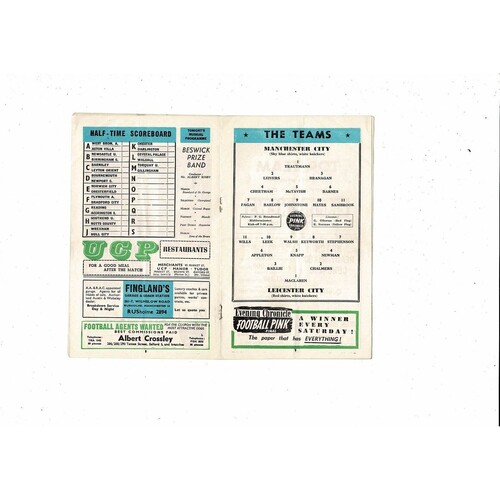 1958/59 Manchester City v Leicester City Football Programme