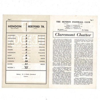 Hendon v Hertford Town FA Cup Replay Football Programme 1968/69