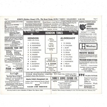 Hendon v Aldershot FA Cup Football Programme 1970/71