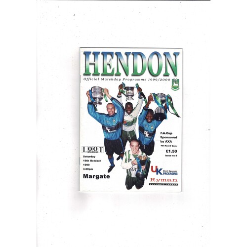 Hendon v Margate FA Cup Football Programme 1999/00