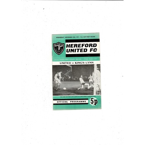Hereford United v Kings Lynn FA Cup Football Programme 1971/72