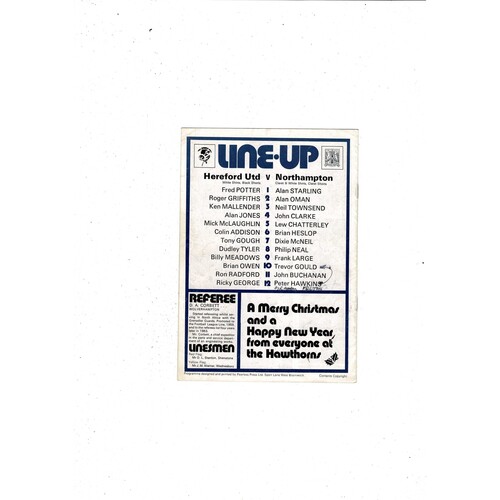 Hereford United v Northampton Town FA Cup Replay Football Programme 1971/72 @ West Bromwich Albion