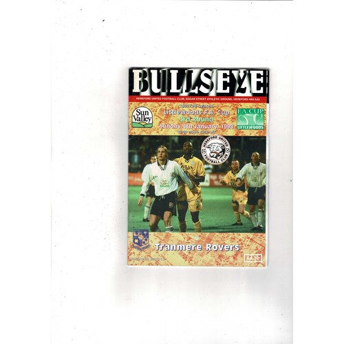 Hereford United v Tranmere Rovers FA Cup Football Programme + Insert 1997/98