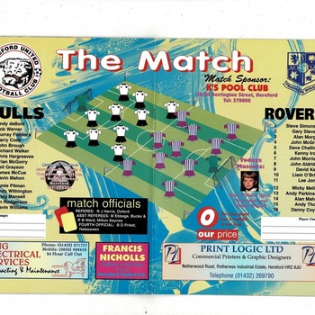 Hereford United v Tranmere Rovers FA Cup Football Programme + Insert 1997/98