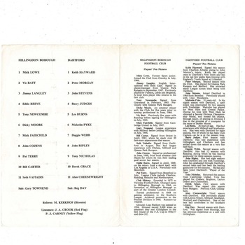 Hillingdon Borough v Dartford FA Cup Replay Football Programme 1969/70 @ Brentford