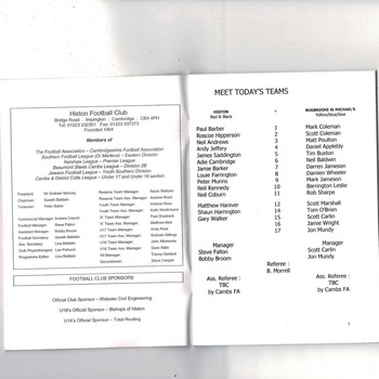 Histon v Bugbrooke St Michaels FA Cup Football Programme 2001/02