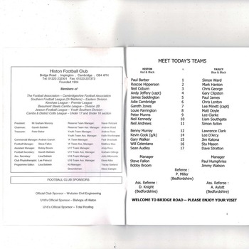 Histon v Yaxley FA Cup Football Programme 2001/02