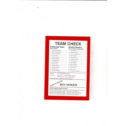 Kettering Town v Bristol Rovers FA Cup Football Programme 1988/89