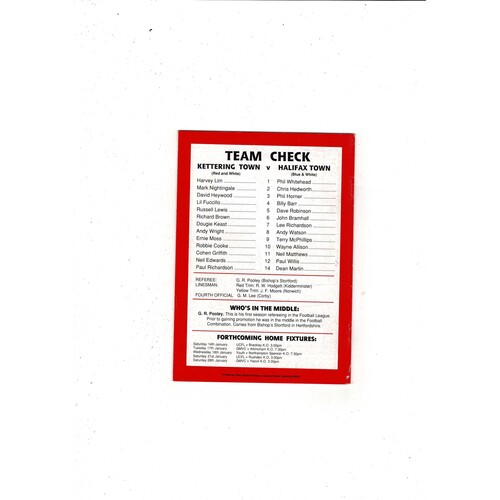 Kettering Town v Halifax Town FA Cup Football Programme 1988/89