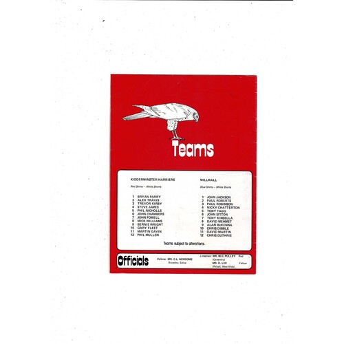 Kidderminster Harriers v Millwall FA Cup Football Programme 1980/81